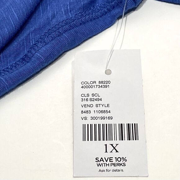 Catherines Tunic Top Size 1X 18/20W Scoop Neck Stretchy Blue Snap Cuff Lagenlook - Picture 7 of 11